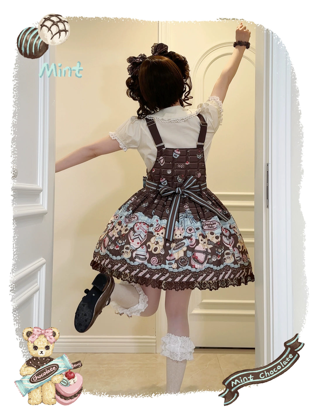 Sweet Dream Sheep~Chocolate Bear~Sweet Lolita Salopette High Waist Dress   