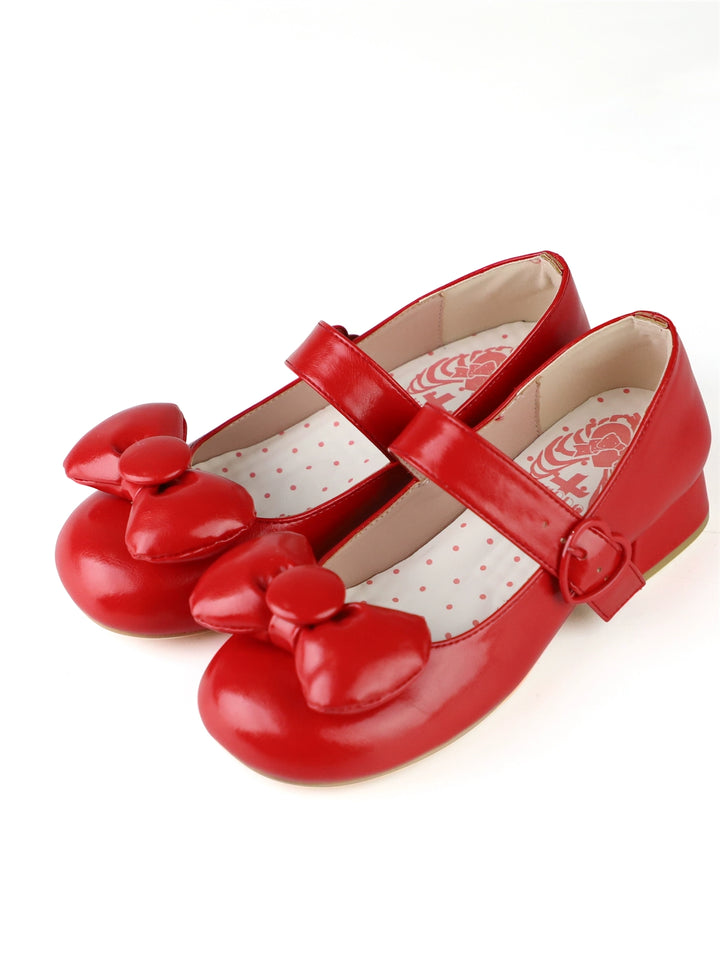 MODO - Showa Kaleidoscope - Kawaii Lolita Solid Shoes With Cute Round Toe and Bow Red 35