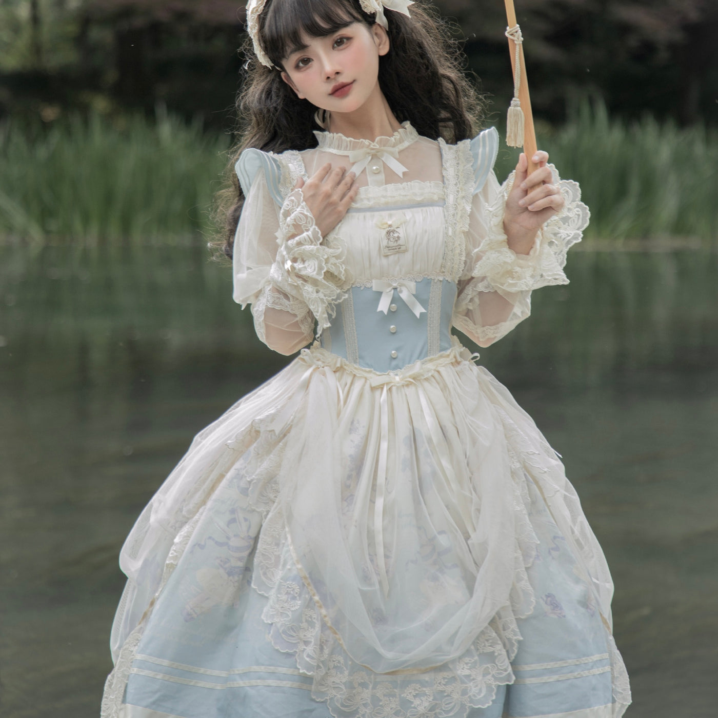 Dream Doll Lolita~Sweet Lolita JSK Dress Gradient Ballet Dress S Blue Ballet Bunny JSK + Inner Wear + Headband 