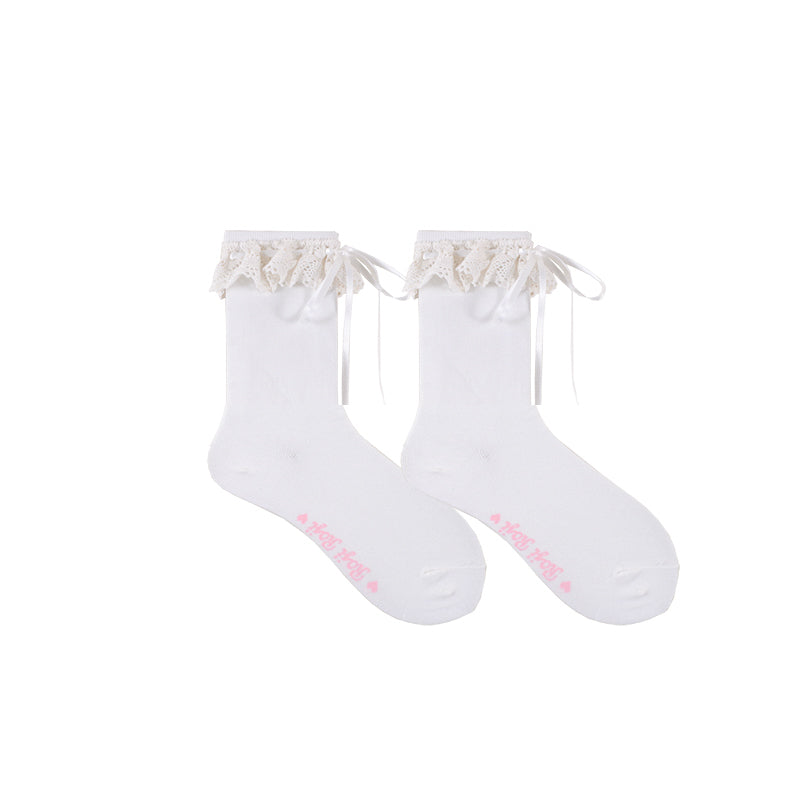 Roji Roji~Isabella~Sweet Lolita Lace Mid-Calf Socks Multicolors size white short socks 