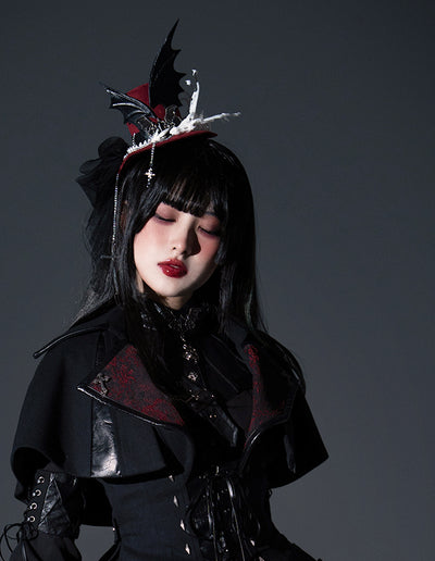 (BFM)LilithHouse~WYRM Breath~Gothic Lolita Top Hat Dragon Wing Suede Small size top hat (red) - with a dragon bone  