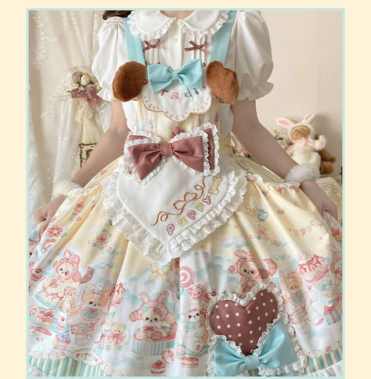 YingLuoFu~Sweet Pet Paradise~Kawaii Lolita Salopette Dress Pet Print   