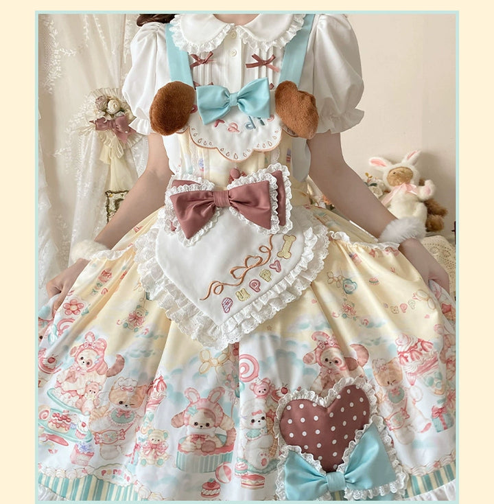 YingLuoFu~Sweet Pet Paradise~Kawaii Lolita Salopette Dress Pet Print