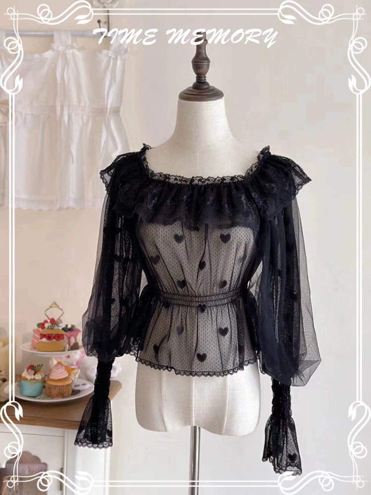 Time Memory~Layered Heart~Sheer Classic Shirt with Mutton Sleeves & Polka Dot 42821:757755