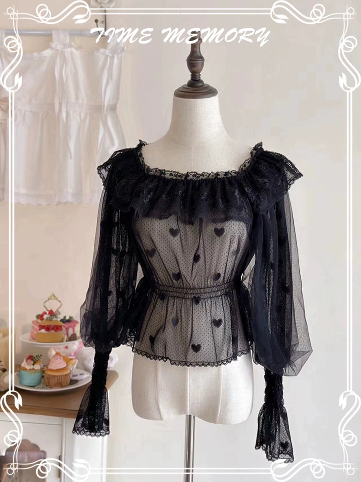 Time Memory~Layered Heart~Sheer Classic Shirt with Mutton Sleeves & Polka Dot 42821:757755