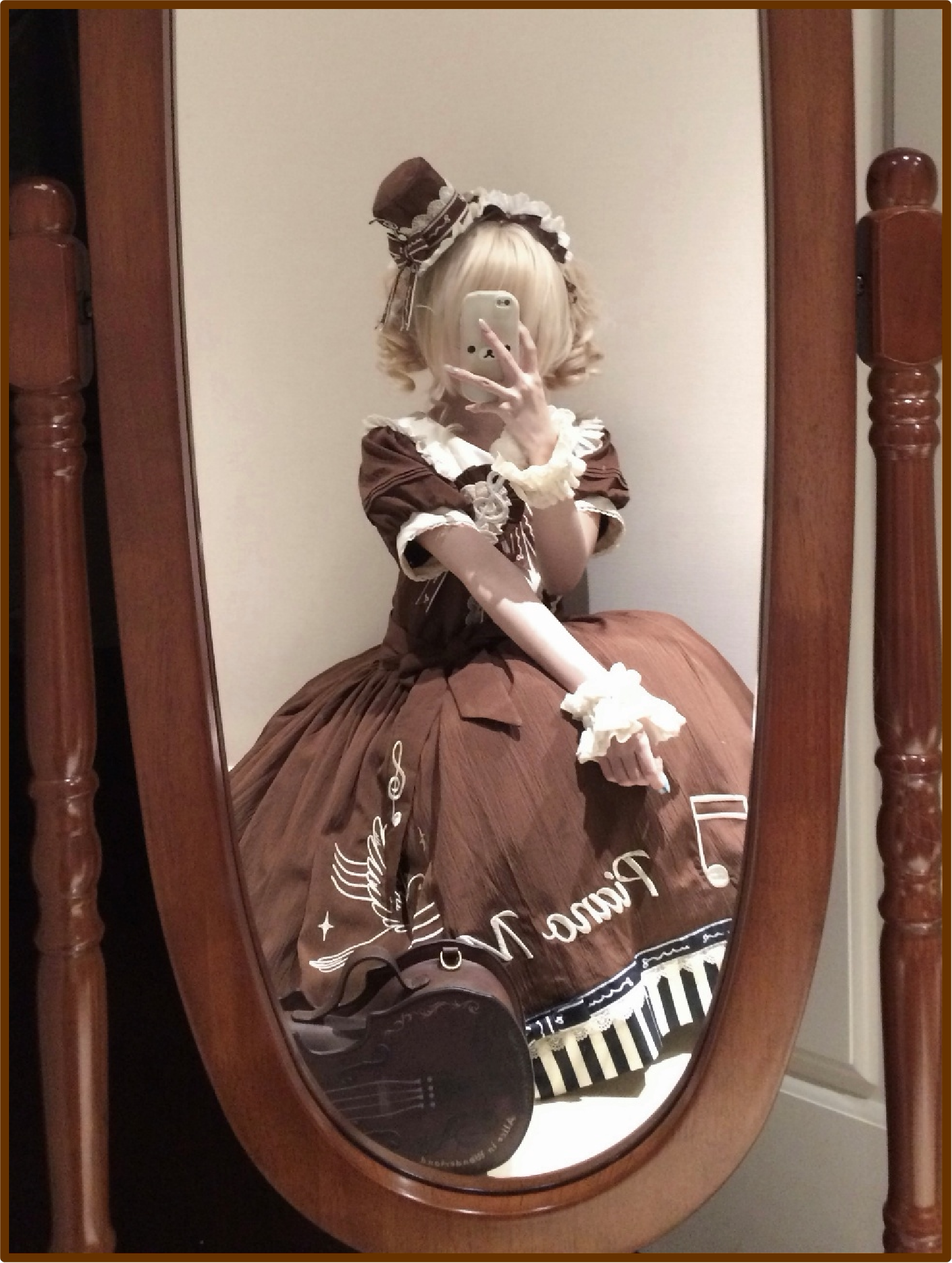 Birdsong Melody - Piano-themed Old School Lolita OP Dress, Side Pockets 45818:863236