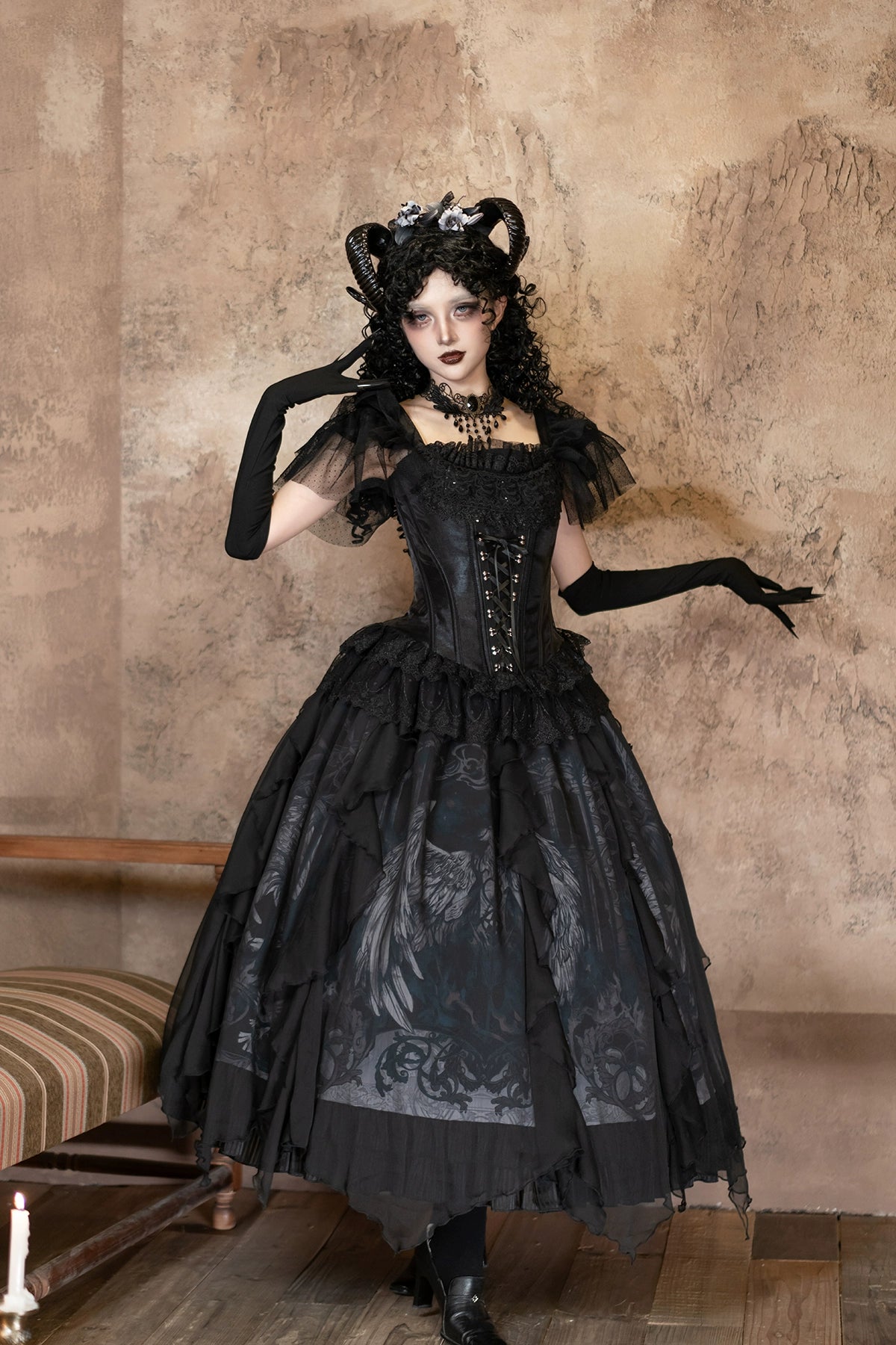 Muppet Mind Ben - Demon Goat - Gothic Lolita Corset & Printed SK (L S) 44183:797554