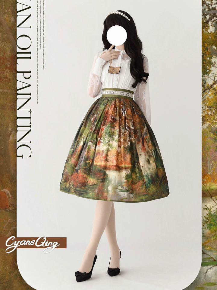 Cyan Lolita~Oil Painting Collection~Elegant Lolita Skirt Printed SK Autumn (85cm) M 