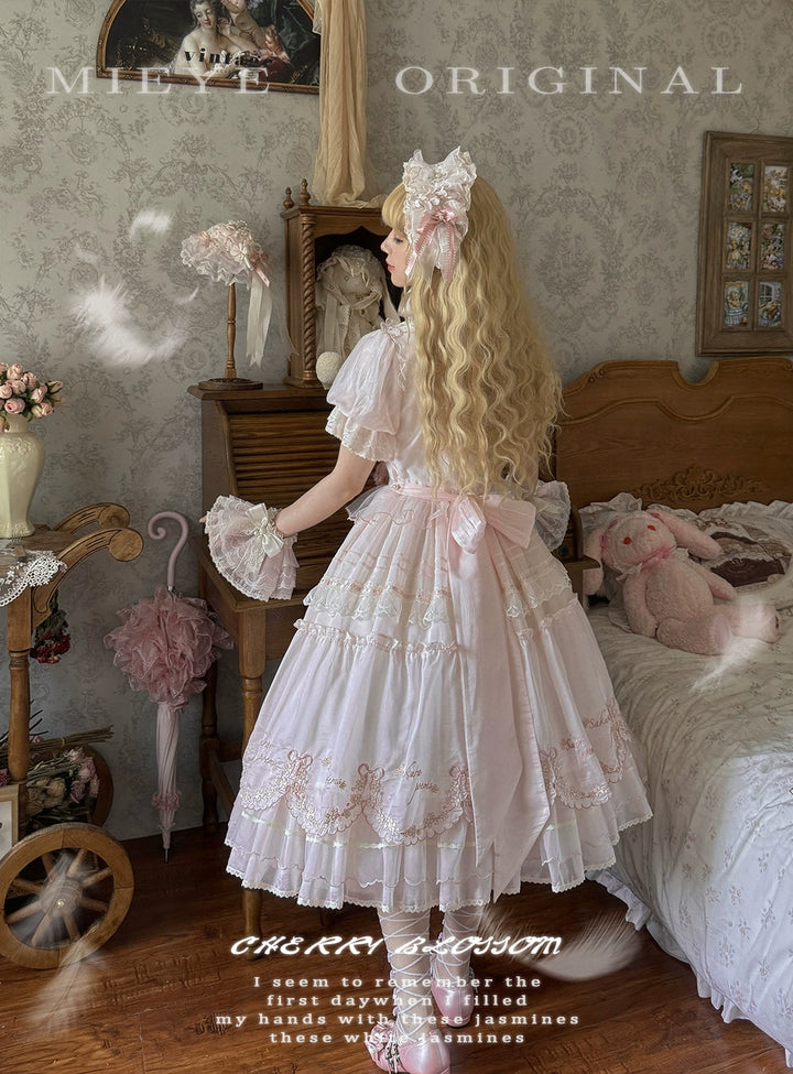 MieYe - Cherry Blossom - Pink Sweet Lolita Tiered Dress