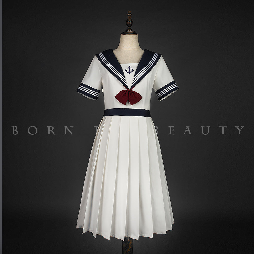 (Buyforme)Youpairui~Amatsukaze~JK Uniform Lolita Sailor Collar OP S white dress dark blue collar (without embroidery on hemline ) 