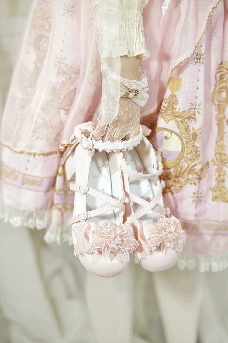 Spring Sakura - Wedding Sweet Lolita Heels Shoes, Floral Accent Pink 34