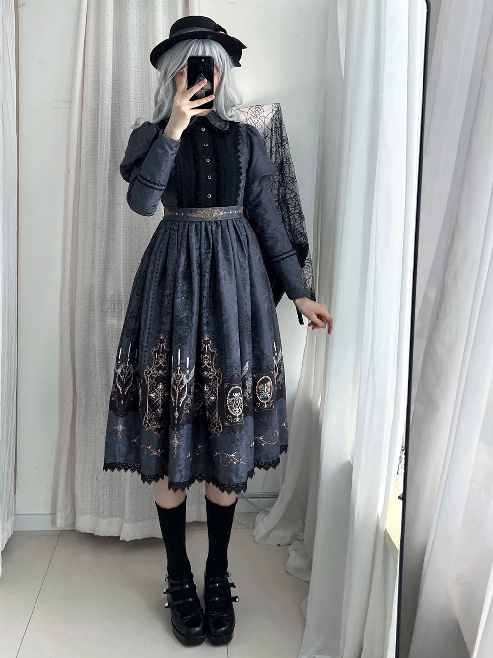 Blood Night Lantern - Jacquard Gothic Lolita Dress, Juliet Sleeve 44543:812307