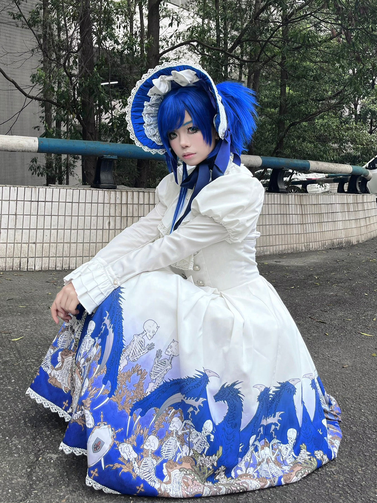 Dragon Skeleton Print Gothic Lolita Bust-supporting JSK and