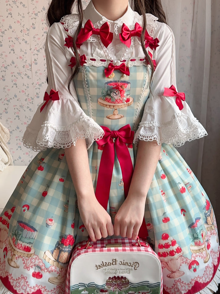 Vcastle~Sweet Crepes~Sweet Lolita Shirt with Princess Sleeves and Bow Chain