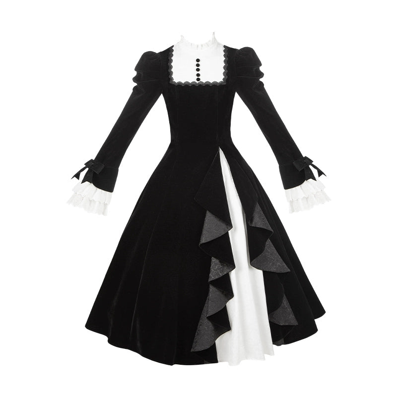 With PUJI - To the Dusk - Classic Lolita Tiered-Skirt OP, Long Irregular Hem (L M S) 44319:804634