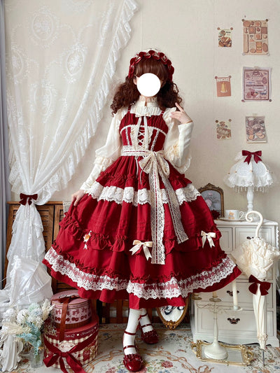 (BFM)Qianmu~Lilianne~Elegant Lolita Ruffled Hem JSK Dress Multicolors L red JSK 