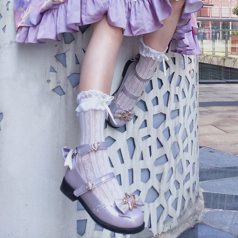 (BFM)Bubble Cat~Dreamy Starry~Sweet Lolita Shoes Low Heel Bow Shoes