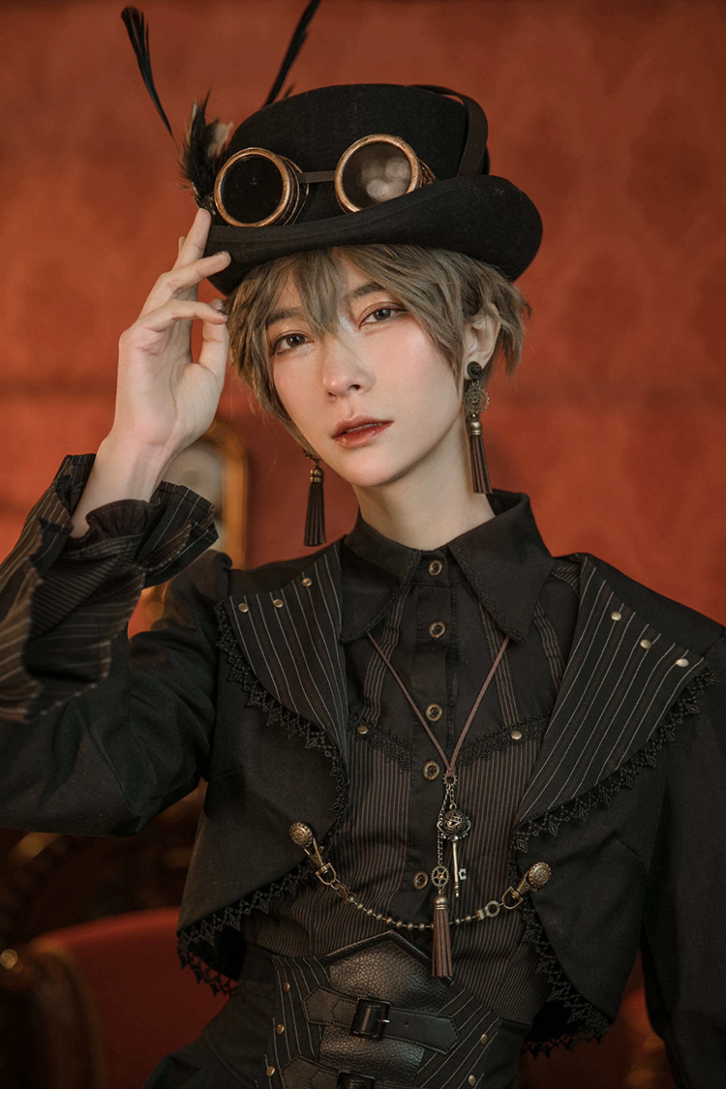 (BFM)Mr. Yi's Steam Continent~Gothic Lolita Cardigan Long Sleeve Black Short Jacket 36496:513206
