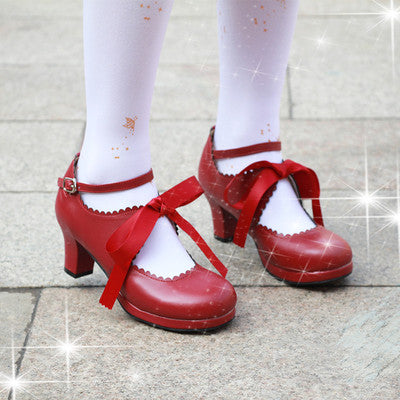 Sosic~Qing Mengnuo~Elegant Lolita Satin  High Heel Handmade Shoes wine red 33 