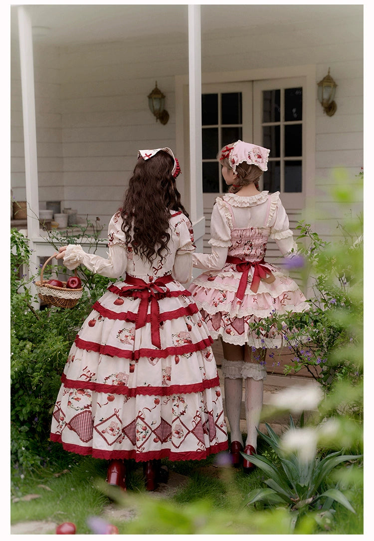 With PUJI~Apple Orchard~Country Lolita SK Embroidered Twins Lolita Top Skirt   