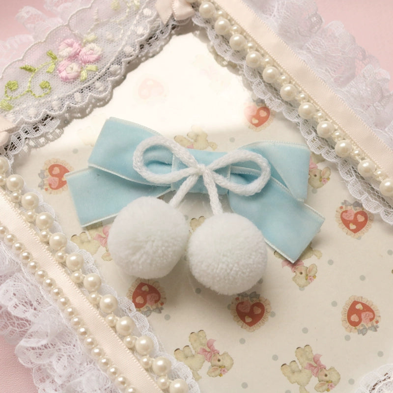 Creamy bubbles~Sweet Lolita Winter Light Blue Plush Ball Hair Clip and Brooch a hair pin  