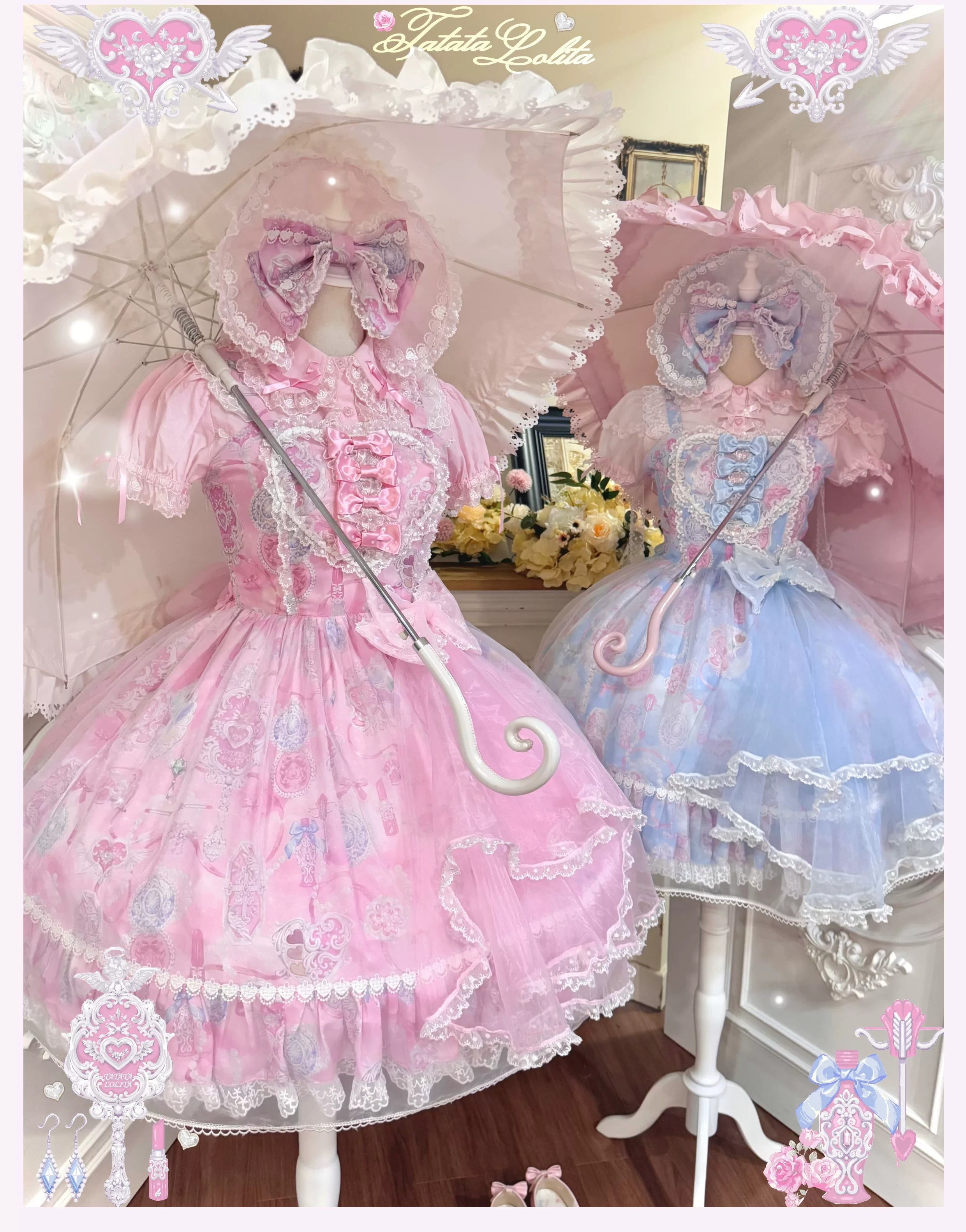 Cotton Lining Old School Lolita JSK Dress, Cosmetic Print 45924:868561
