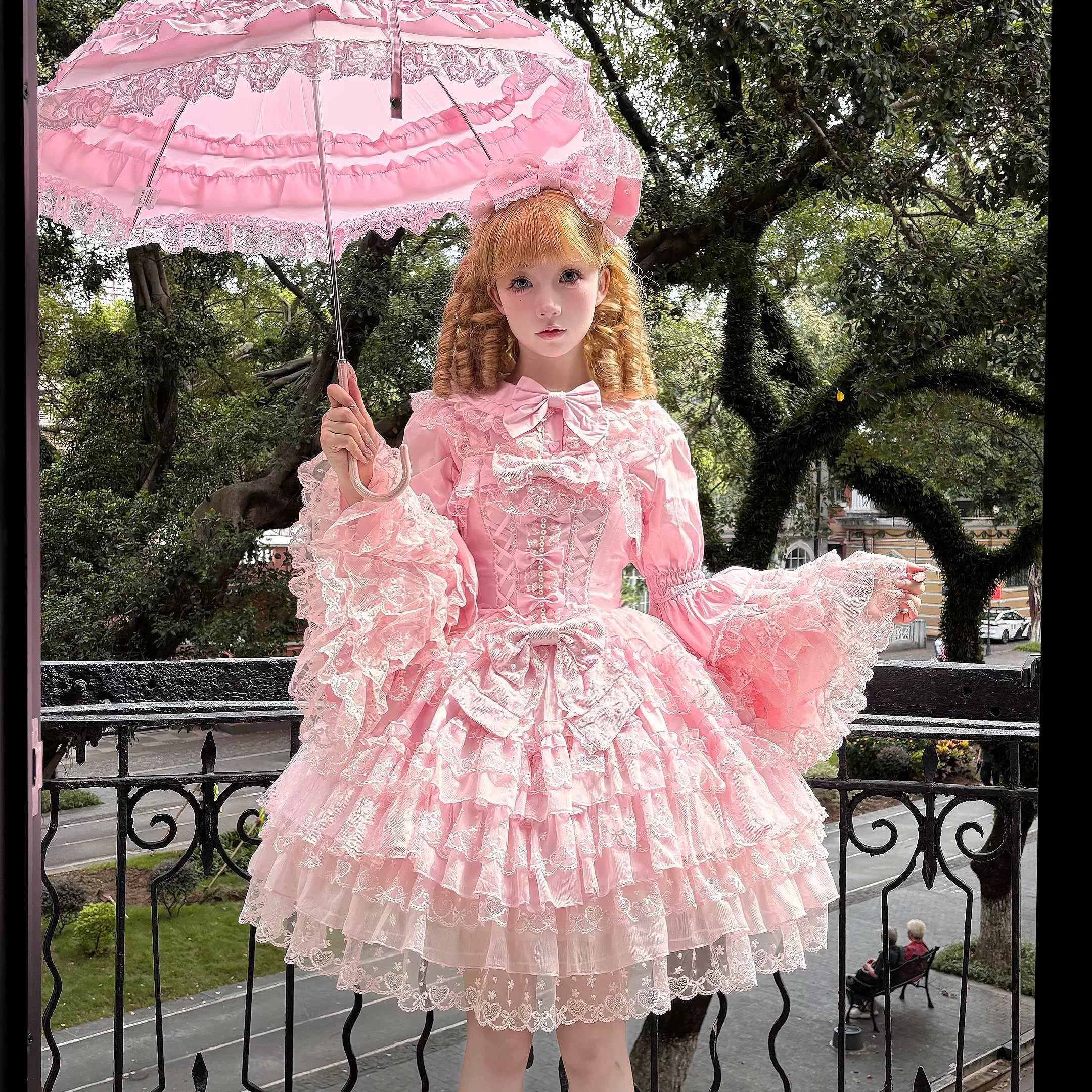 Sugar Girl - Love Overture - Sweet Lolita JSK Suit Tiered Ruffles Dress Pink Princess Sleeve Innerwear Only S
