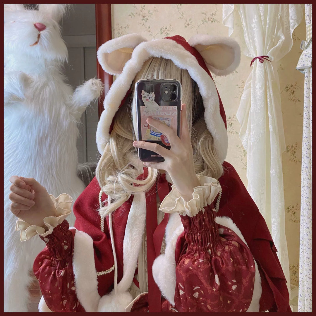 Matutu~Sweet Bear Gift House~Sweet Lolita Suit Christmas Lolita OP and Cape   