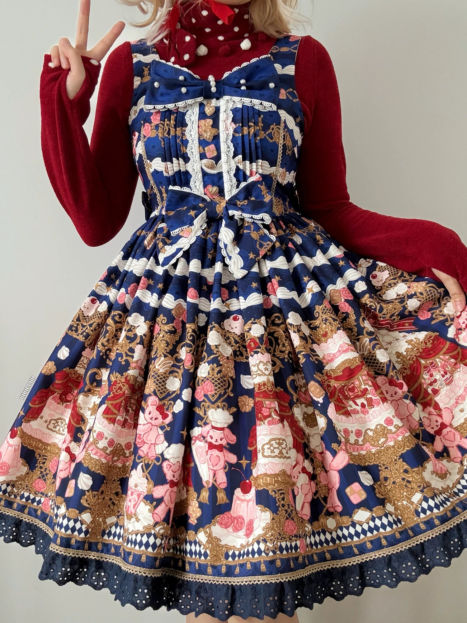 Sugar Festivaly - Kawaii Lolita JSK Dress, Cake & Bear Print 44540:811815