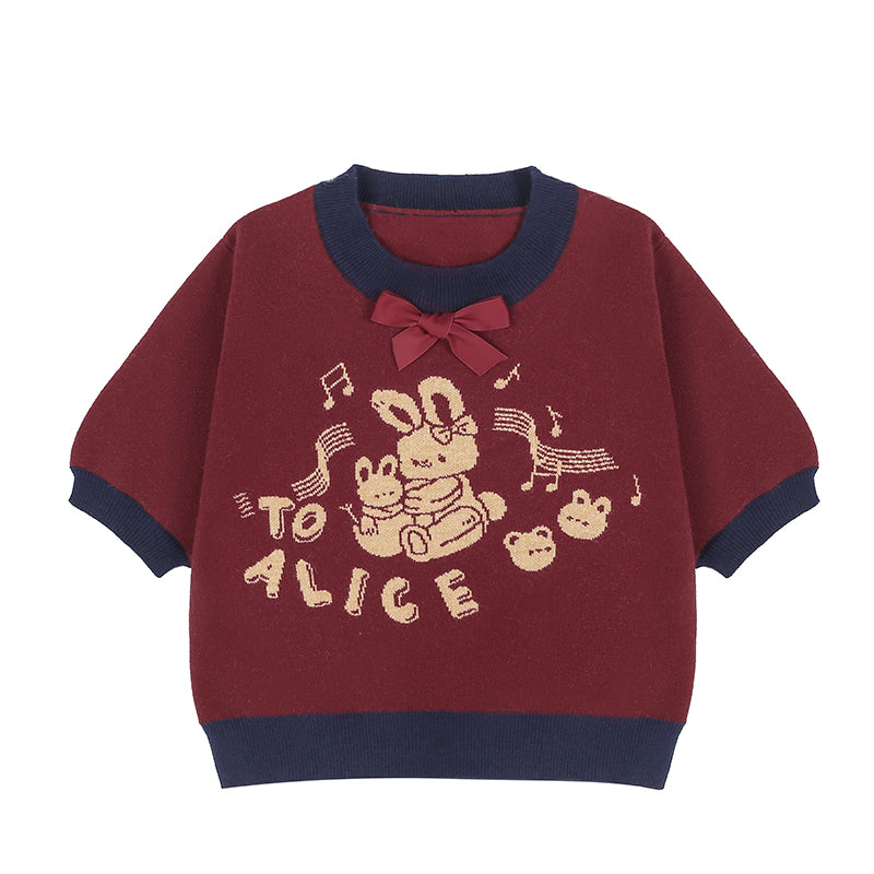 (Buyforme)To Alice~Sweet Lolita Rabbit Print Knitted Sweater S burgundy short knitwear 