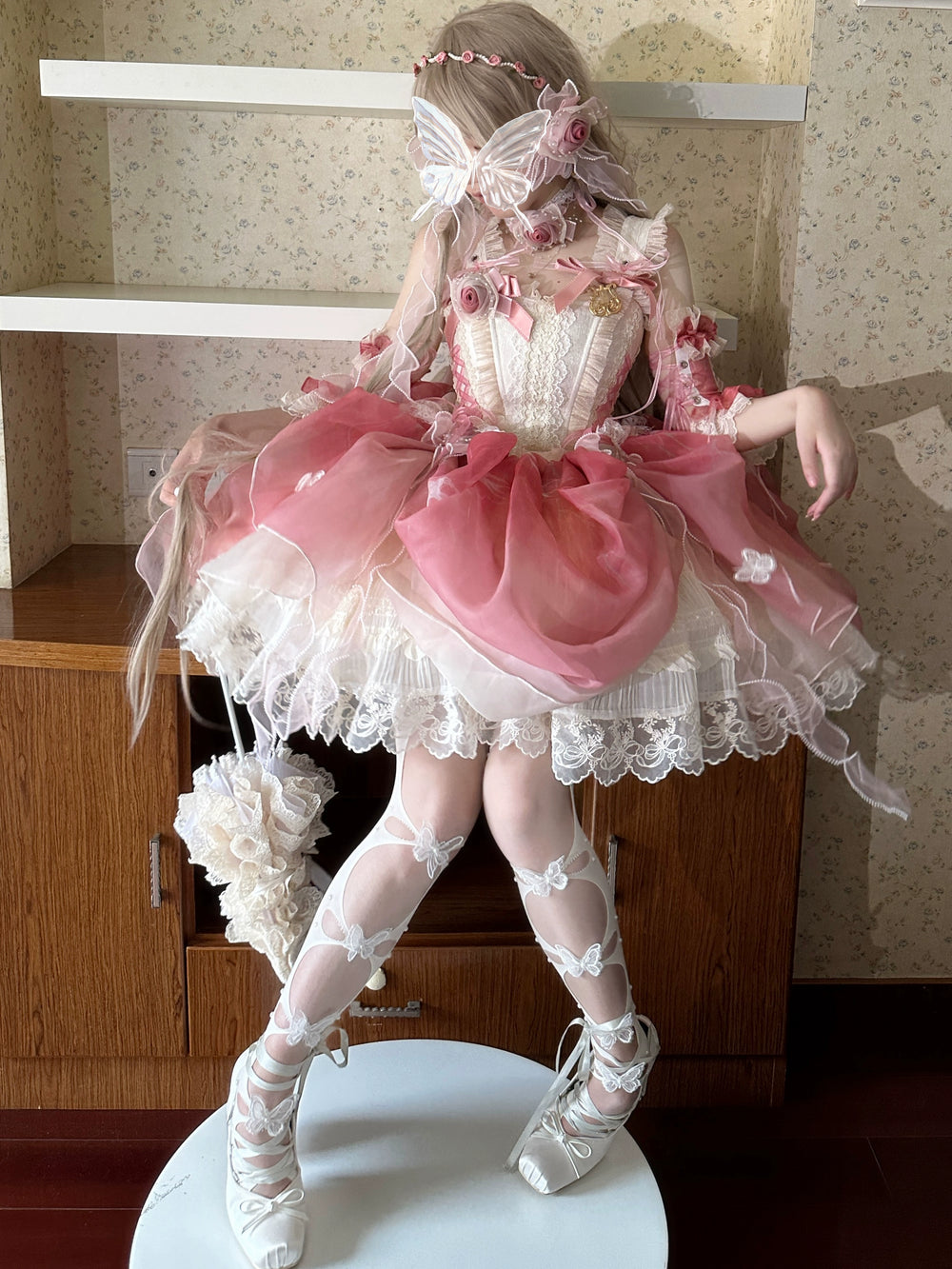 Night Dream~Roselle Garden~Sweet Lolita JSK Dress Full Set Accessories   