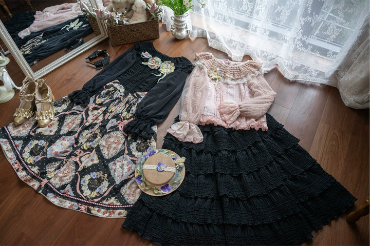 Miss Point~Cat Rose Tea~Elegant Lolita Underskirt Multi-layers Ruffle SK (L M S) 42136:727386