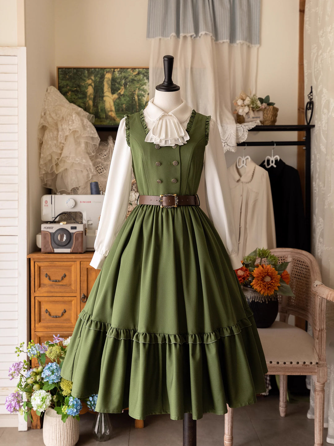 Forest Wardrobe~Little Manor~Classical Lolita JSK Dress Flounce Dress Long Sleeve Blouse   