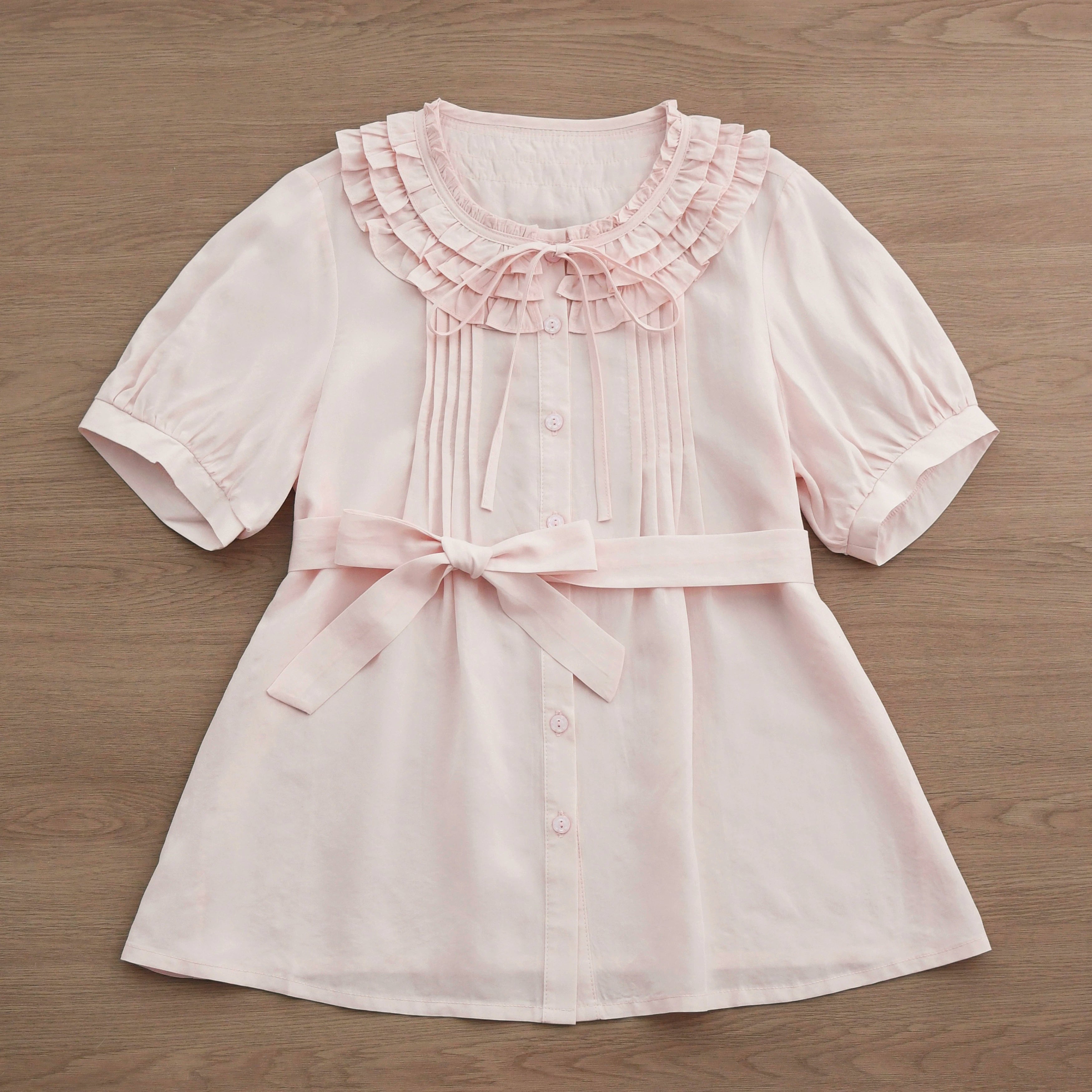 MIST - Vernal Stream - Lightweight Kawaii Lolita Blouse, Detachable Waist Tie Light Pink S