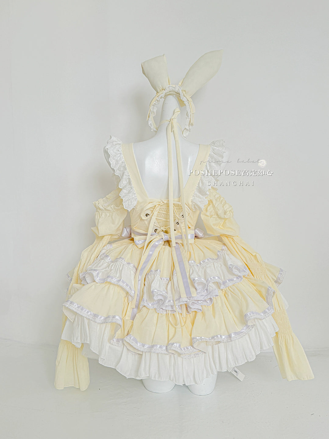 POSHEPOSE~Maid Bunny~Gorgeous Sweet Lolita OP Dress with Detachable Sleeves and Apron 41664:720592