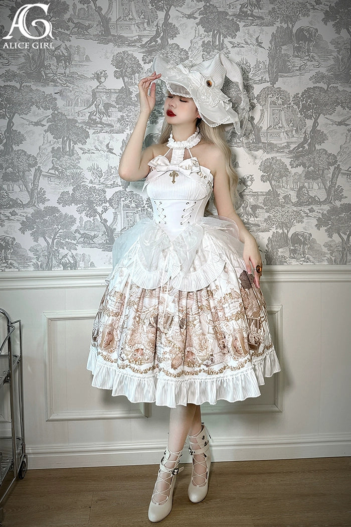 Alice Girl~Doll Mystery~Gothic Lolita Dress Ribbon Tie Halter Dress XS White (long) 