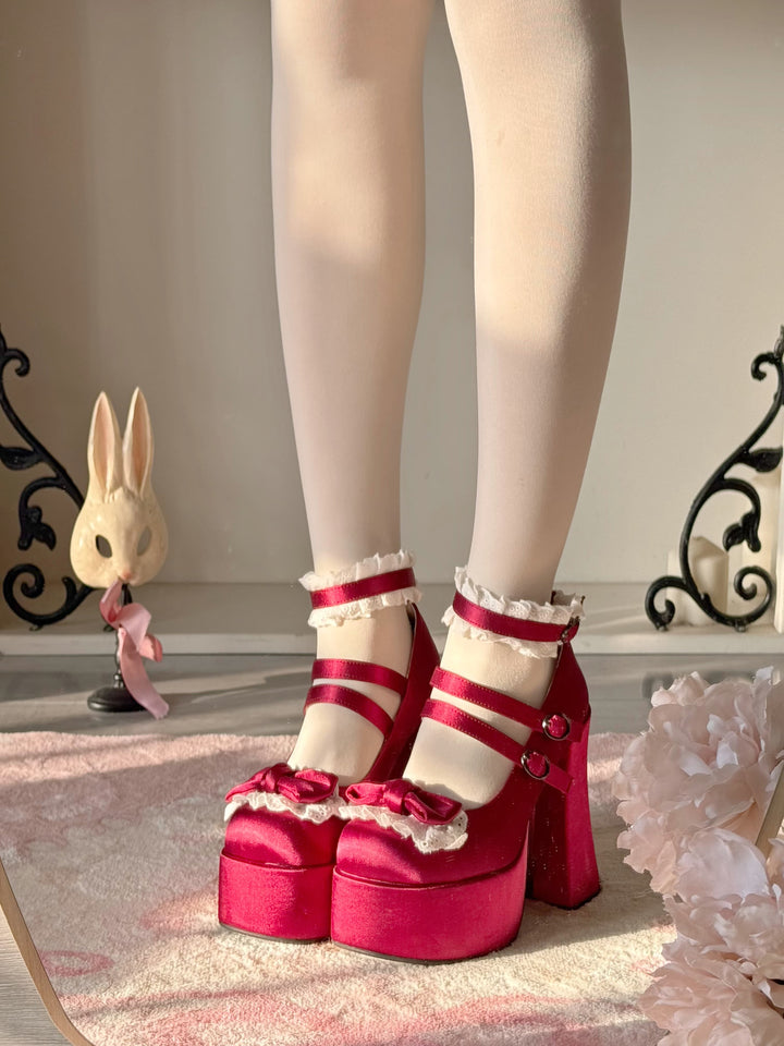 Pure Tea For Dream~Otome Fairy Tale~Sweet Lolita Shoes High Platform Satin Heels