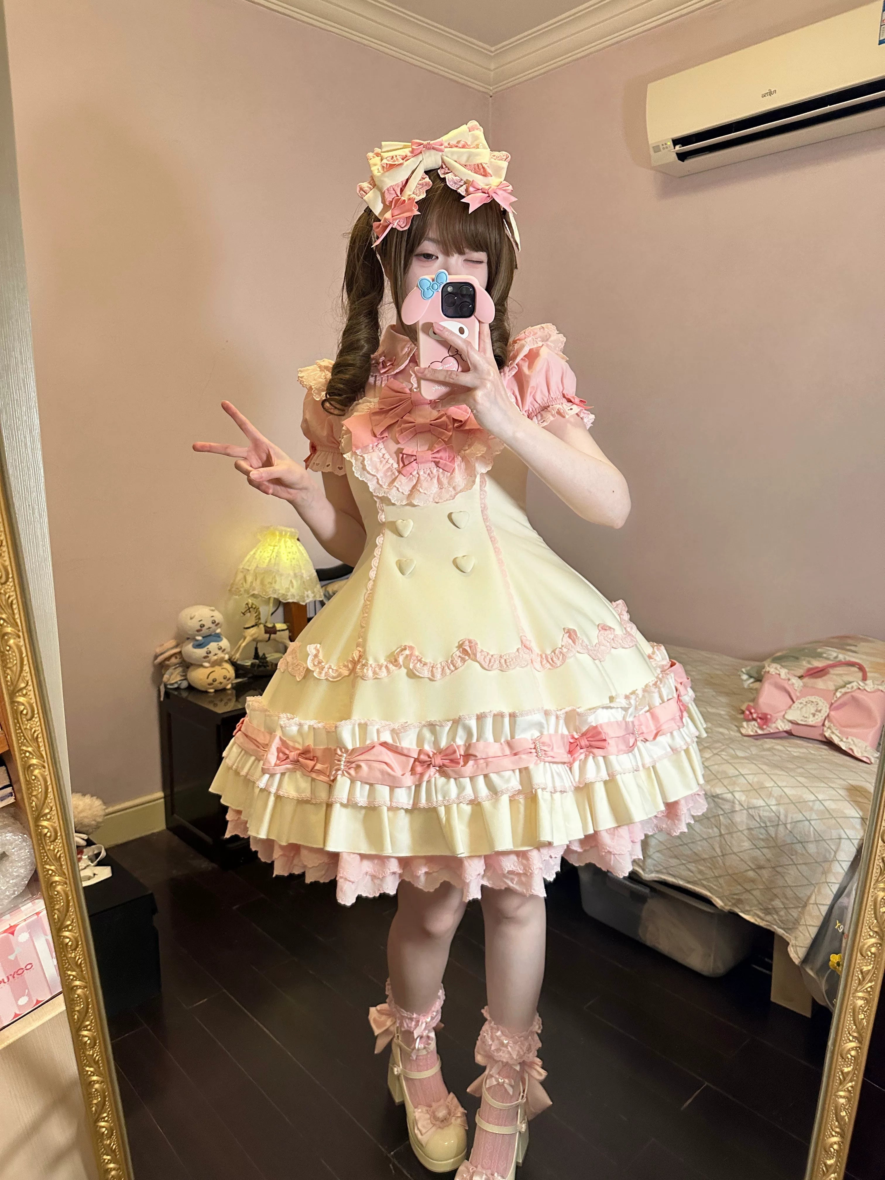 Cream Fondant - Old School Lolita JSK & OP Dress, Pearl Accent