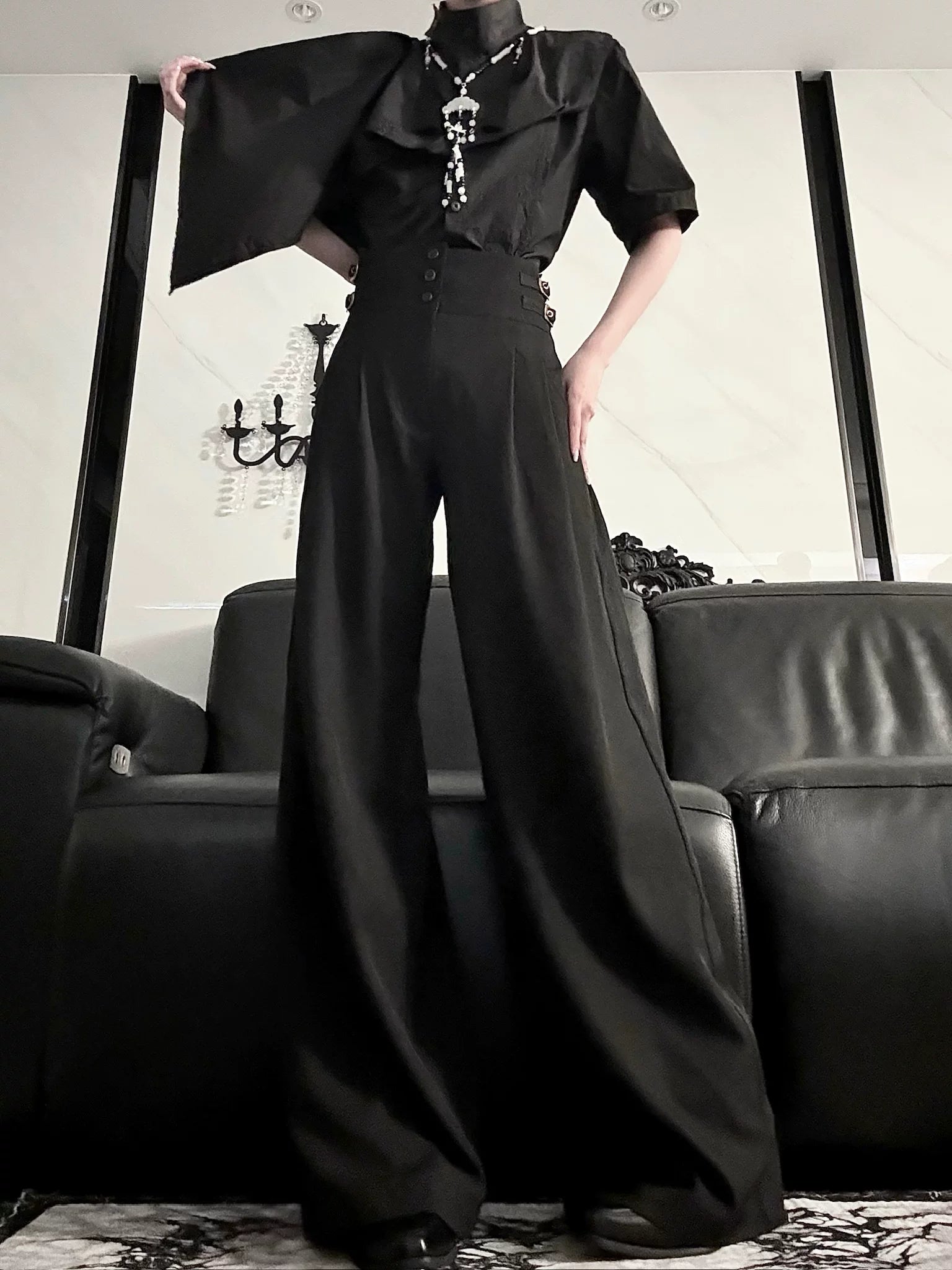 Knight Pants - Ouji Lolita High Waist Wide-Leg Straight Pants 45772:861946