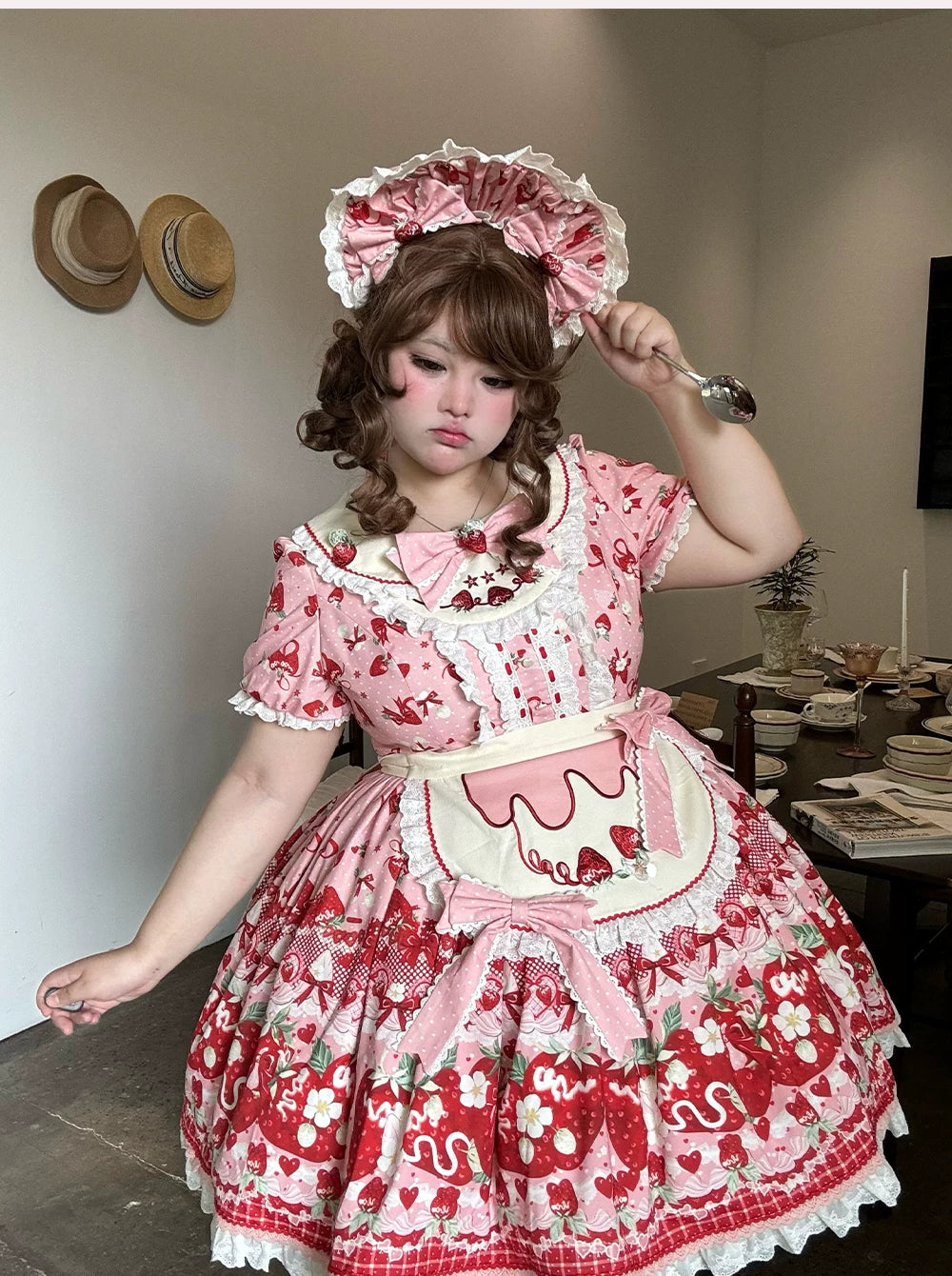 Berry Sweet Dream - Plus Size Sweet Lolita JSK and OP Dress, Strawberry Print (Pink / 2XL 3XL L M S XL) 45378:850946