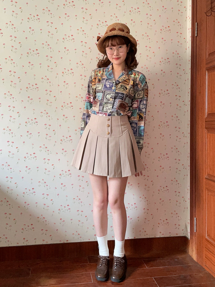 Miss Cube - Antique Label - Retro Lolita Shirt American Customized Loose Print Blouse