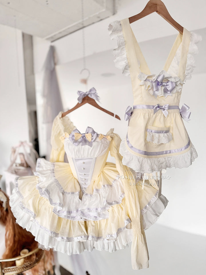 POSHEPOSE~Maid Bunny~Gorgeous Sweet Lolita OP Dress with Detachable Sleeves and Apron 41664:720594