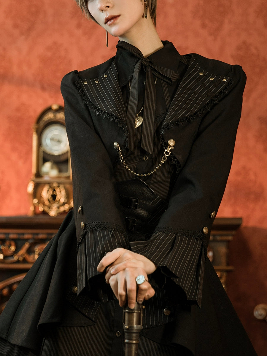 (BFM)Mr. Yi's Steam Continent~Gothic Lolita Cardigan Long Sleeve Black Short Jacket 36496:513182