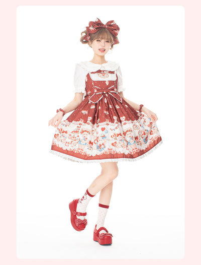 GD Lolita~Strawberry Kitchen~Sweet Lolita Burgundy High Waist JSK   