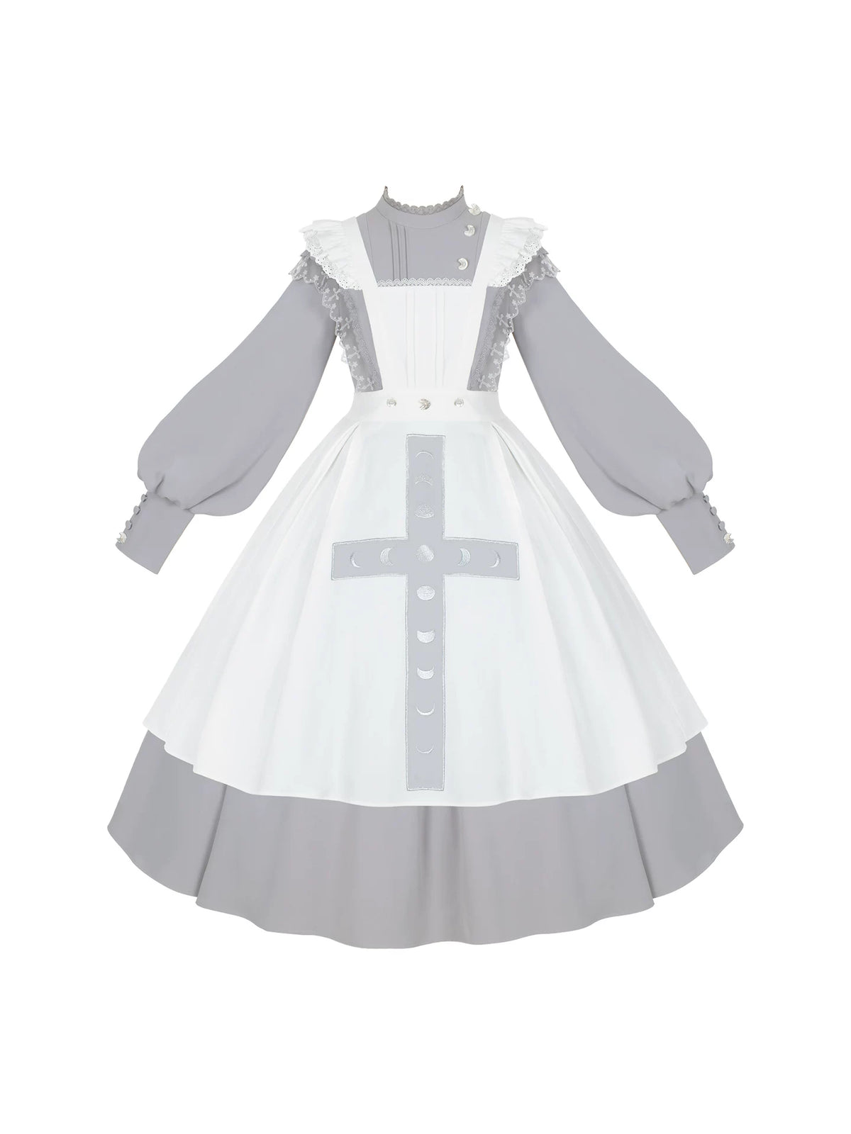 Moon Phase - Gothic Lolita OP Dress Set, Detachable Cross-Shaped Apron 46035:873430