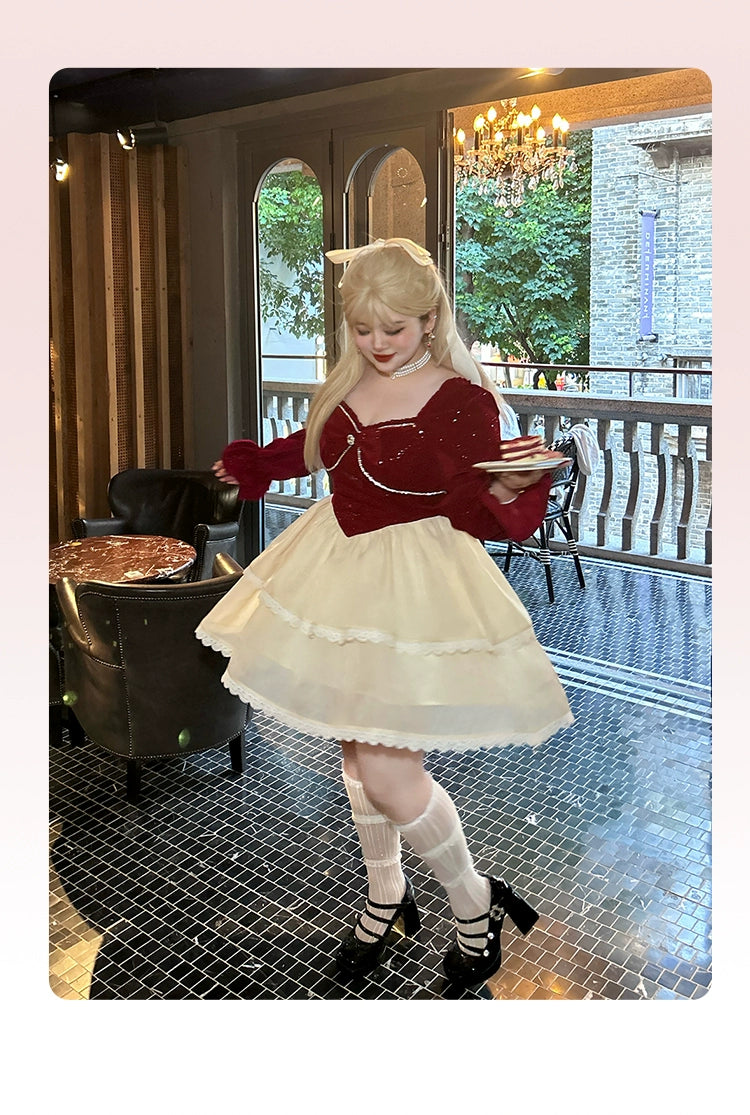 Yingtang~Sweet Lolita Puff Dress Plus Size Dress Multicolors   