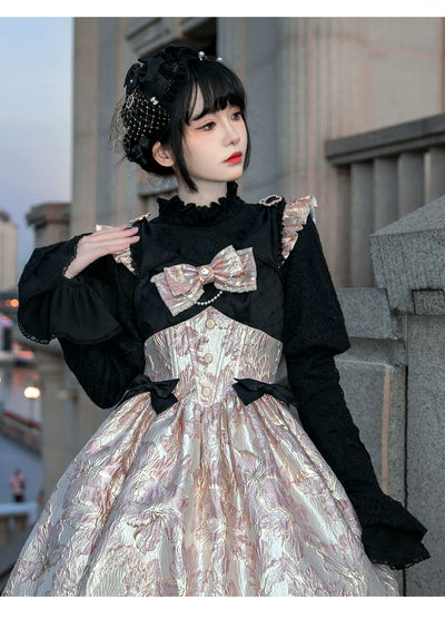 Urtto~Century Garden~Elegant Lolita Blouse Fleece Lined Black Shirt   