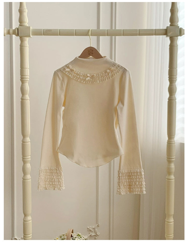 With PUJI - Snowfall - Winter Lolita Sweater Long Sleeve Knitted Innerwear (Beige / L M S) 40528:670958