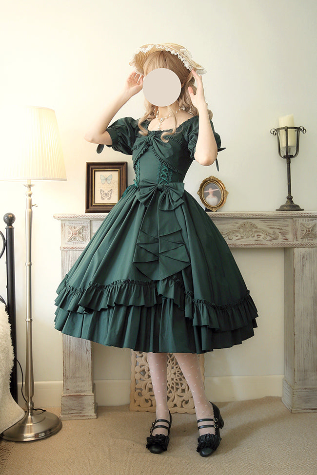 Forest Song~Elegant Lolita Solid Color Bow OP Dress Multicolors   