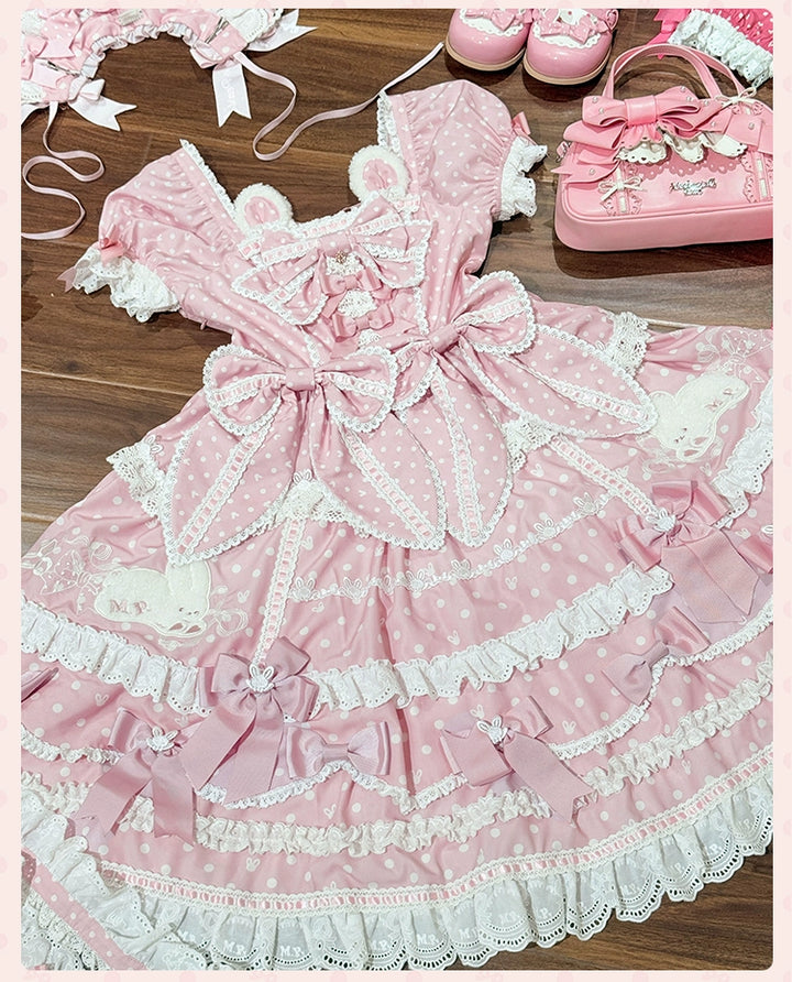 Mademoiselle Pearl~Bow Rabbit~IP Collab Sweet Lolita OP in Multiple Styles 43054:763939